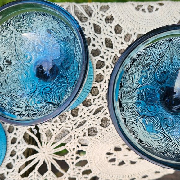 Bicentennial Colonial Blue glass sherbet dishes Tiara Indiana Glass 1970s set 4 - Picture 6 of 13